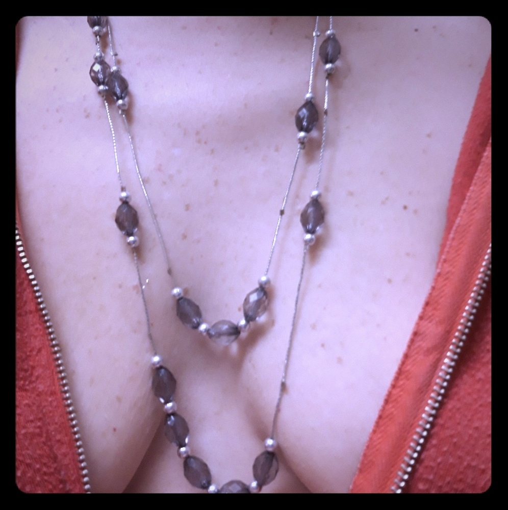 Layered 14' silver w/faux amethyst necklace